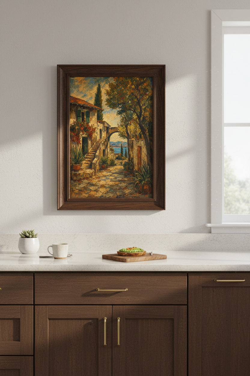 Coastal wall art | Impressionist hues, Archway village | Seaside poster