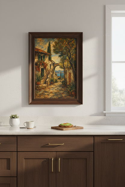 Coastal wall art | Impressionist hues, Archway village | Seaside poster