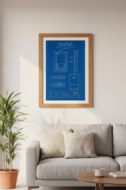 PalmPilot Blueprint Wall Art | Tech Technical Drawing, Office Decor