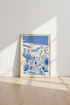 Mediterranean Coast Wall Art | Blue Sketch Travel Poster, Greek Island Decor