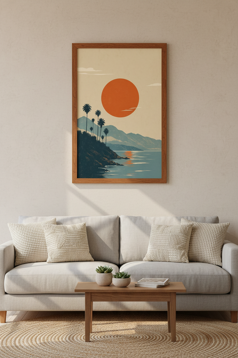 California Sunset Wall Art | Minimalist Coastal Palm Tree Print | Retro Boho Poster