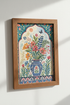 Folk Art Floral Vase Art Print | Boho Botanical Decor | Teal & Coral Poster