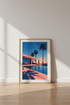 Retro Sunset Pool Wall Art | Blue Coral Poster, Mid Century Modern Decor