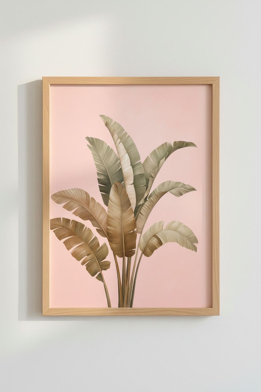 Blush Tropical Leaf Print | Pink Botanical Palm Decor | Boho Aesthetic Poster