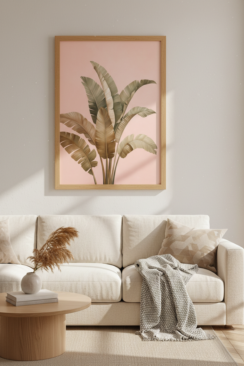 Blush Tropical Leaf Print | Pink Botanical Palm Decor | Boho Aesthetic Poster