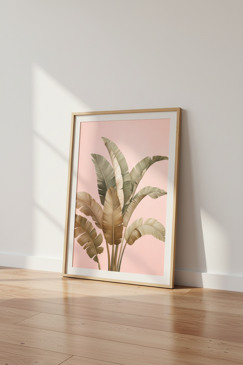 Blush Tropical Leaf Print | Pink Botanical Palm Decor | Boho Aesthetic Poster