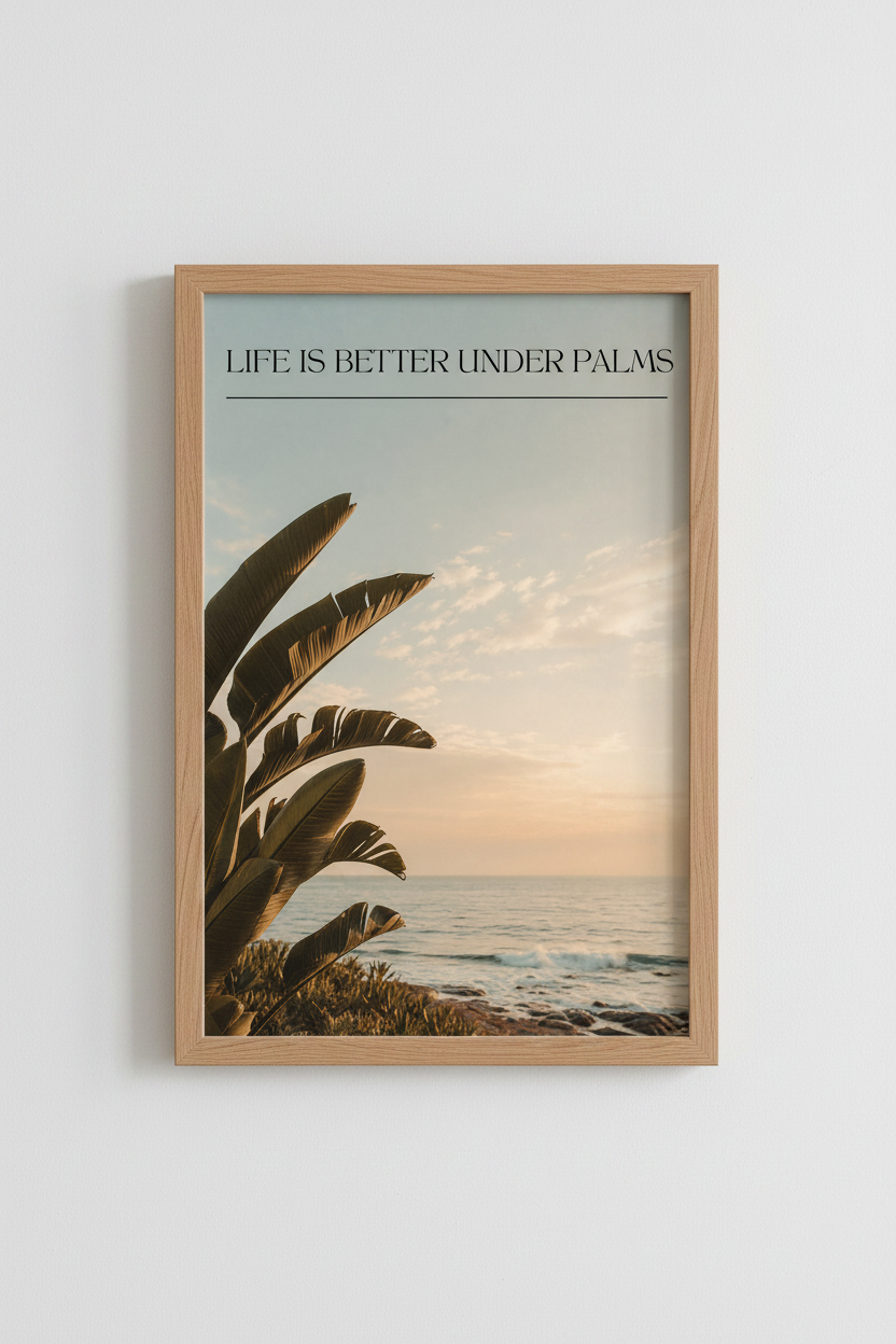 Coastal Palm Tree Print | Beach House Wall Art, Tropical Sunset Poster
