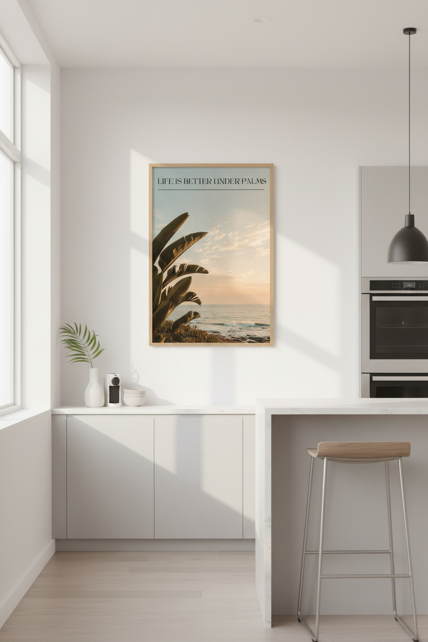 Coastal Palm Tree Print | Beach House Wall Art, Tropical Sunset Poster