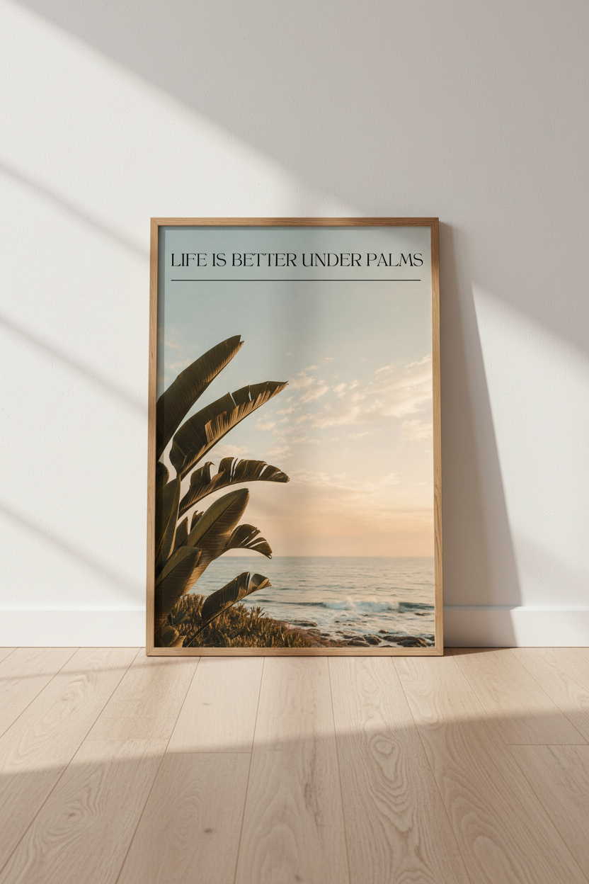 Coastal Palm Tree Print | Beach House Wall Art, Tropical Sunset Poster