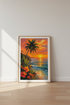Tropical Beach Sunset Wall Art | Coastal Island Decor | Vibrant Palm Tree Poster