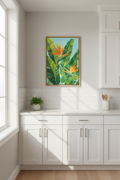 Tropical Bird of Paradise wall art Print | Living Room Decor | Vibrant Poster