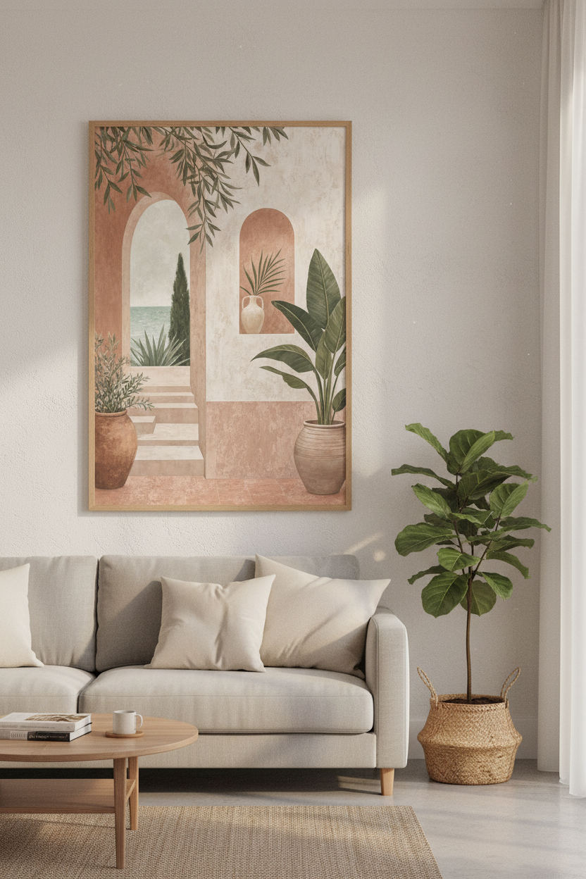 Mediterranean Archway Wall Art Print | Boho Terracotta Decor | Coastal Poster