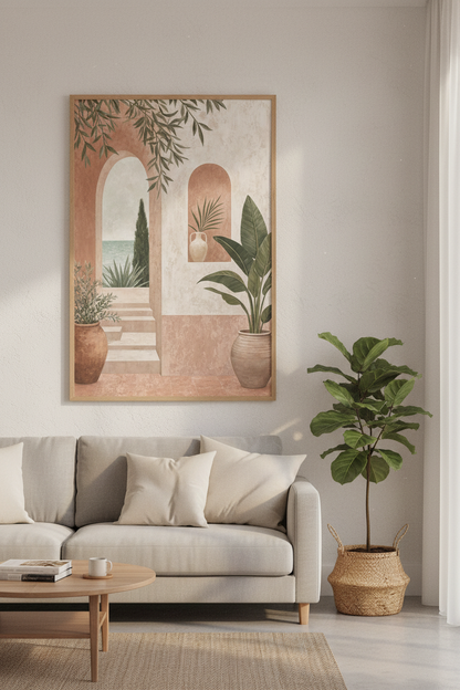 Mediterranean Archway Wall Art Print | Boho Terracotta Decor | Coastal Poster