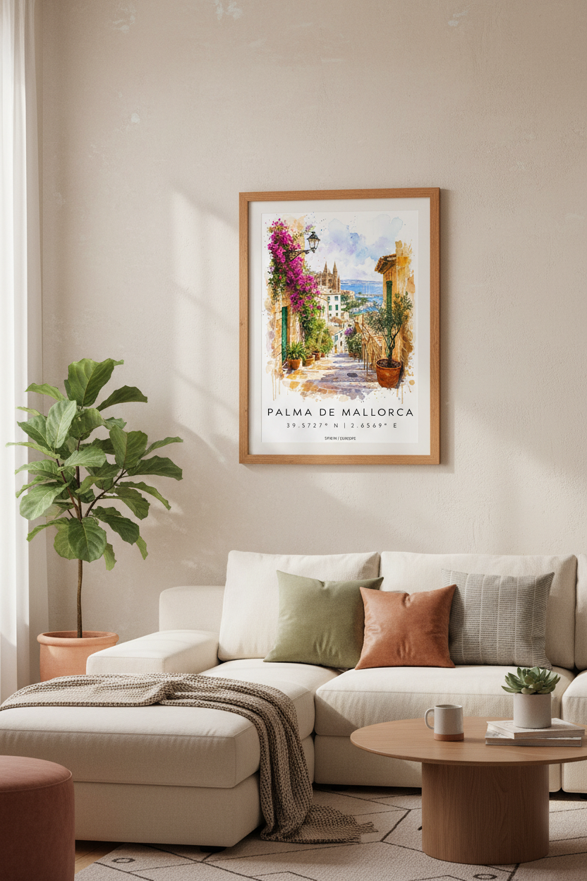 Palma de Mallorca | Spain Watercolor Wall Art, Mediterranean Travel Poster Decor