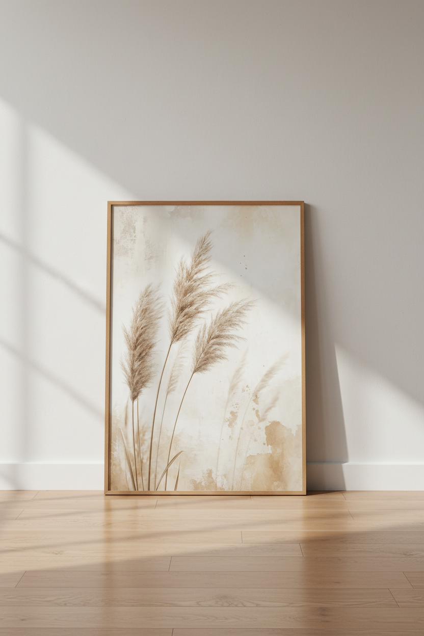 Pampas Grass Wall Art | Neutral Boho Botanical Print | Minimalist Decor