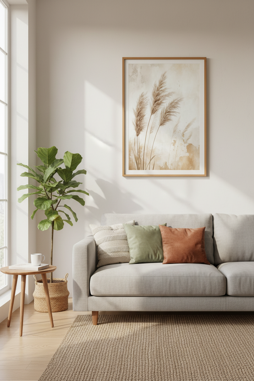 Pampas Grass Wall Art | Neutral Boho Botanical Print | Minimalist Decor