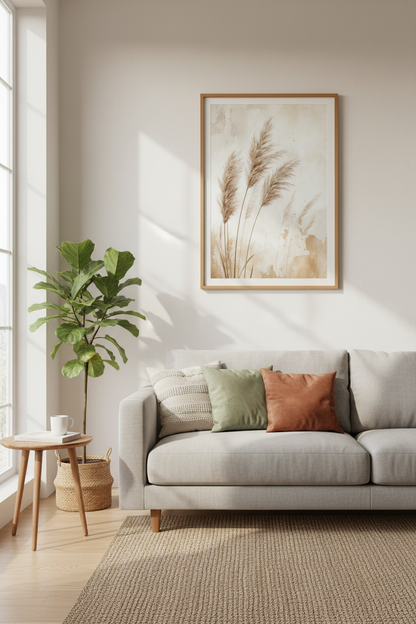 Pampas Grass Wall Art | Neutral Boho Botanical Print | Minimalist Decor