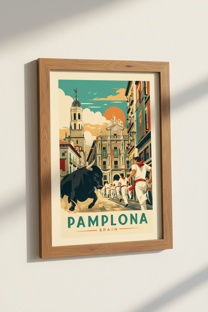 Pamplona Spain Running of the Bulls | Vintage Travel Poster, Spanish Wall Art