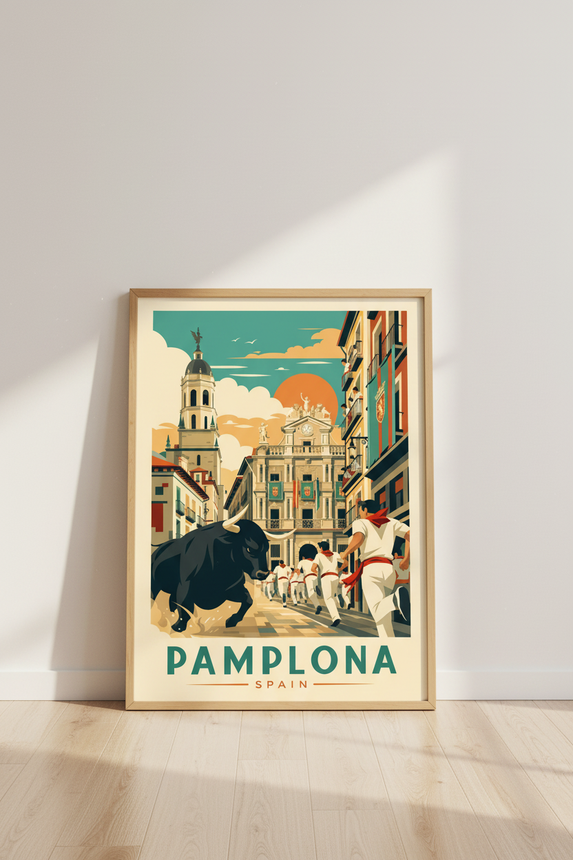 Pamplona Spain Running of the Bulls | Vintage Travel Poster, Spanish Wall Art
