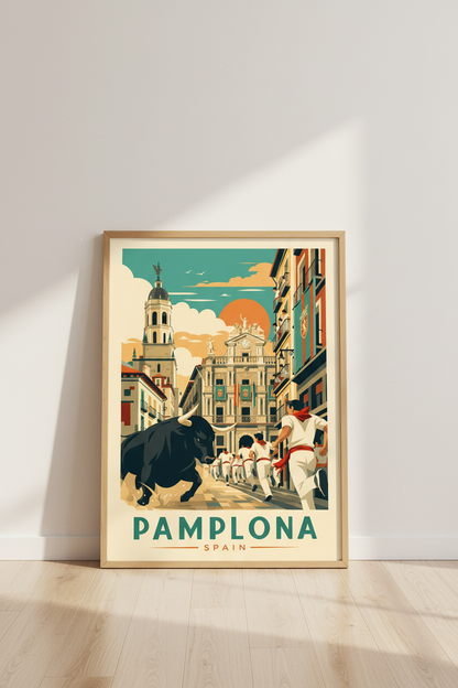 Pamplona Spain Running of the Bulls | Vintage Travel Poster, Spanish Wall Art