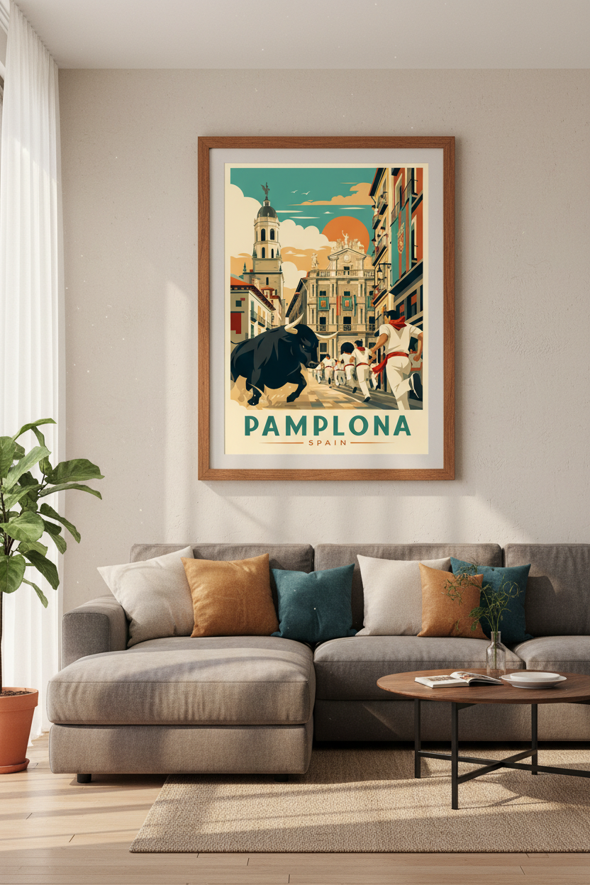 Pamplona Spain Running of the Bulls | Vintage Travel Poster, Spanish Wall Art