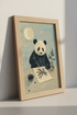 Panda Artist Wall Art Print | Muted Blue Nursery Decor | Whimsical Animal Poster