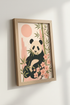 Panda Bear Wall Art | Pink Cherry Blossom & Bamboo Print, Nursery Decor
