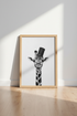Giraffe in Top Hat Wall Art | Black and White Animal Poster | Quirky Nursery Decor