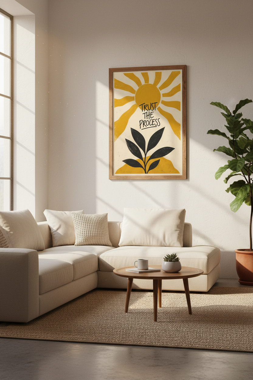 Trust The Process Wall Art | Boho Sun &amp; Botanical Print, Office Decor Poster