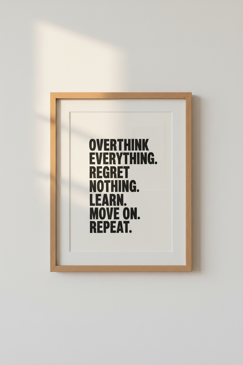 Overthink Everything Quote Wall Art | Minimalist Typography Poster, Home Office Art