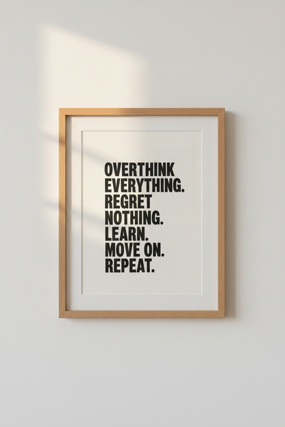 Overthink Everything Quote Wall Art | Minimalist Typography Poster, Home Office Art