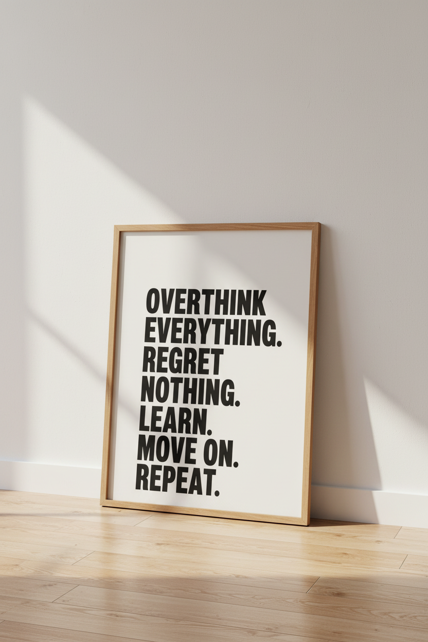 Overthink Everything Quote Wall Art | Minimalist Typography Poster, Home Office Art