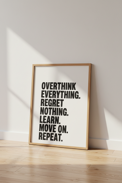 Overthink Everything Quote Wall Art | Minimalist Typography Poster, Home Office Art