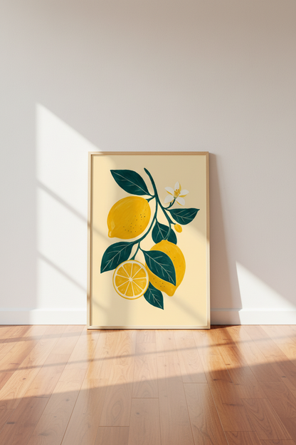 Lemon Tree Branch Wall Art Print | Kitchen Decor | Mediterranean Citrus Poster
