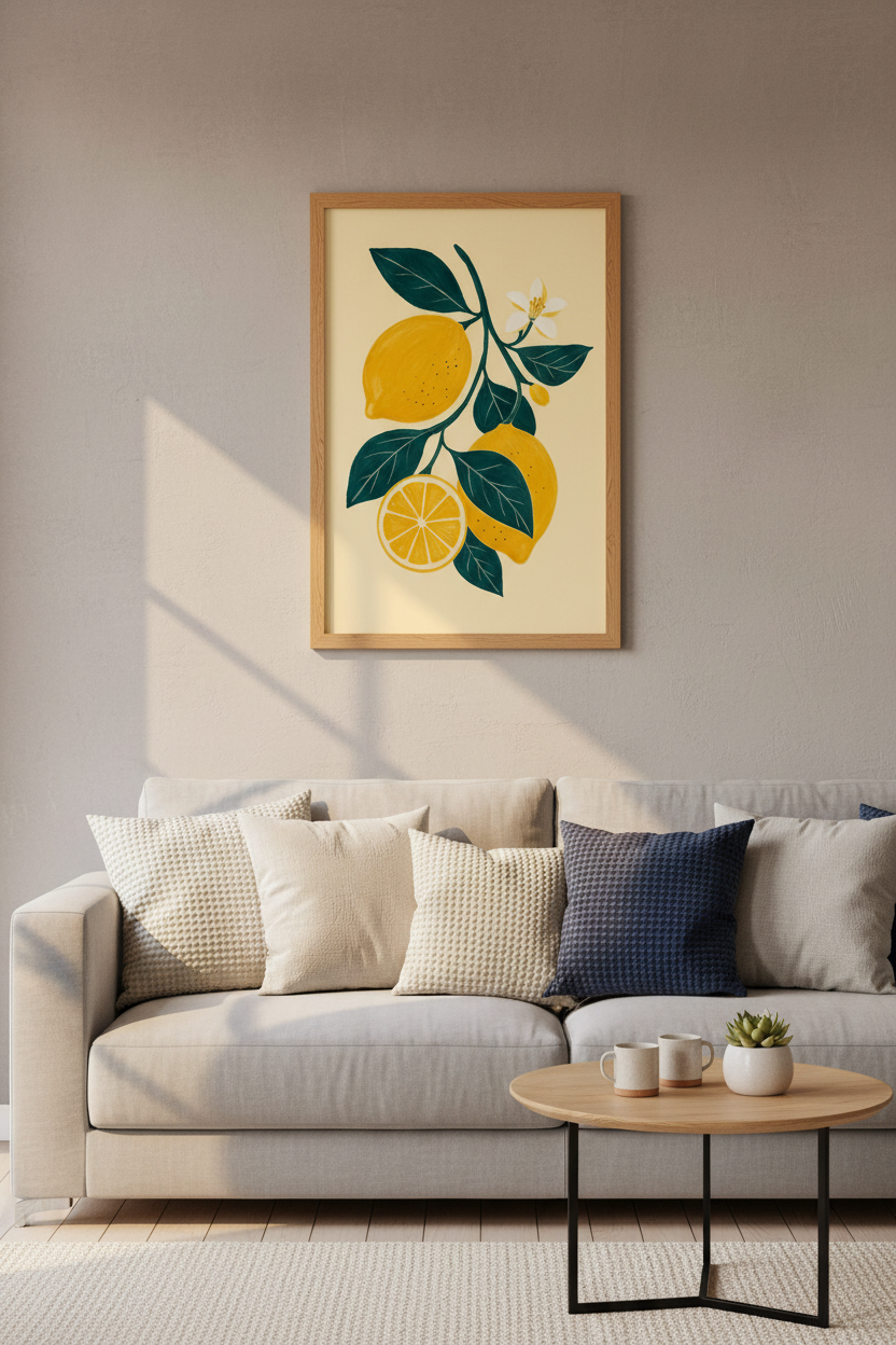 Lemon Tree Branch Wall Art Print | Kitchen Decor | Mediterranean Citrus Poster