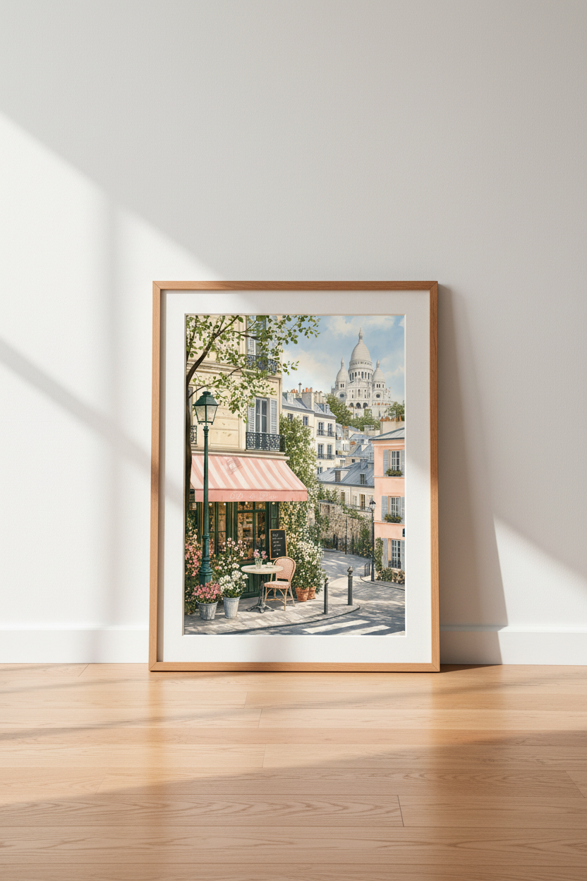 Paris Cafe Wall Art | Montmartre Sacre Coeur Print | French Pastel Decor