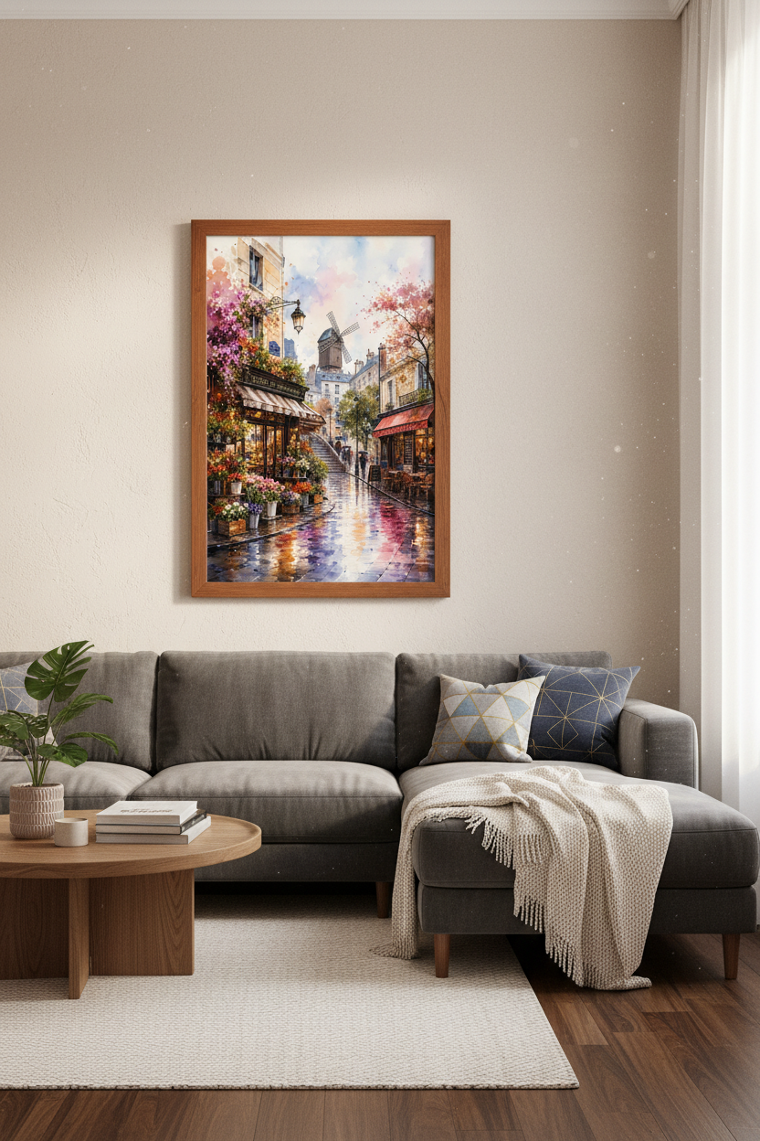 Paris Street Scene Watercolor | Montmartre Flower Shop Print, French Cafe Decor