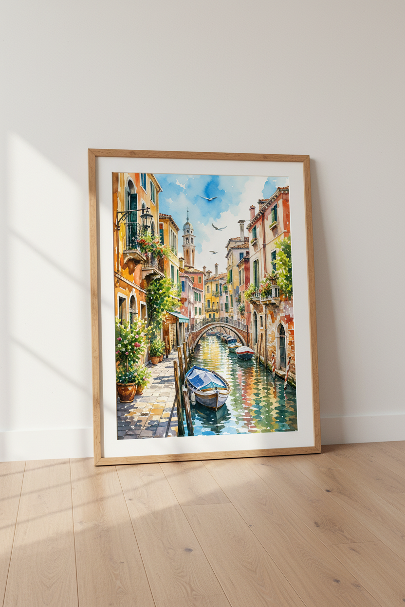 Venice Italy Watercolor Wall Art | Canal Cityscape Decor | Mediterranean Poster