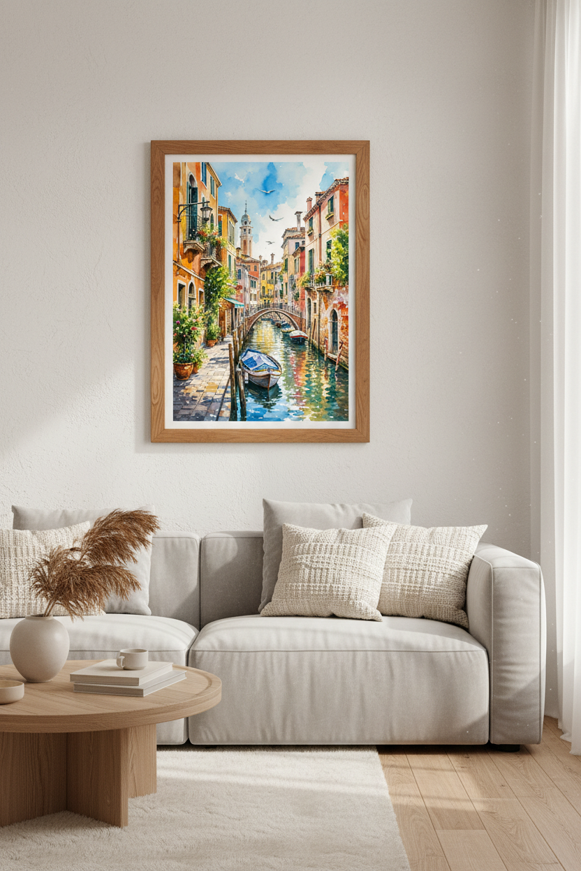 Venice Italy Watercolor Wall Art | Canal Cityscape Decor | Mediterranean Poster