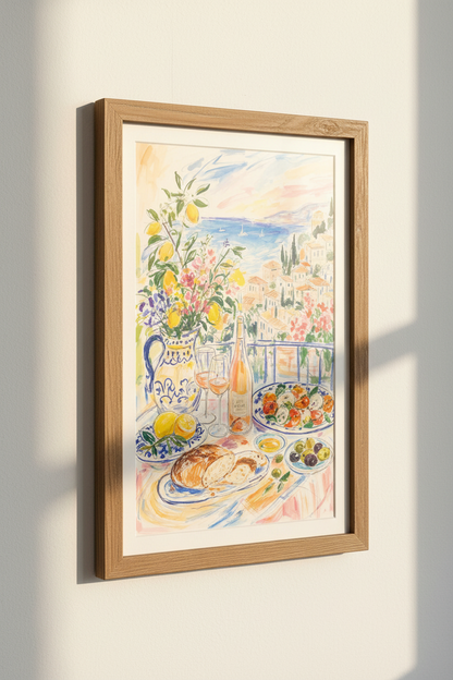 French Riviera Watercolor Art | Amalfi Coast Lemon Decor, Kitchen Wall Art