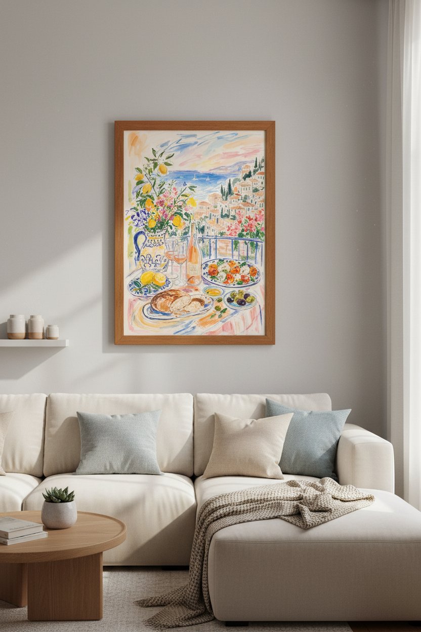 French Riviera Watercolor Art | Amalfi Coast Lemon Decor, Kitchen Wall Art