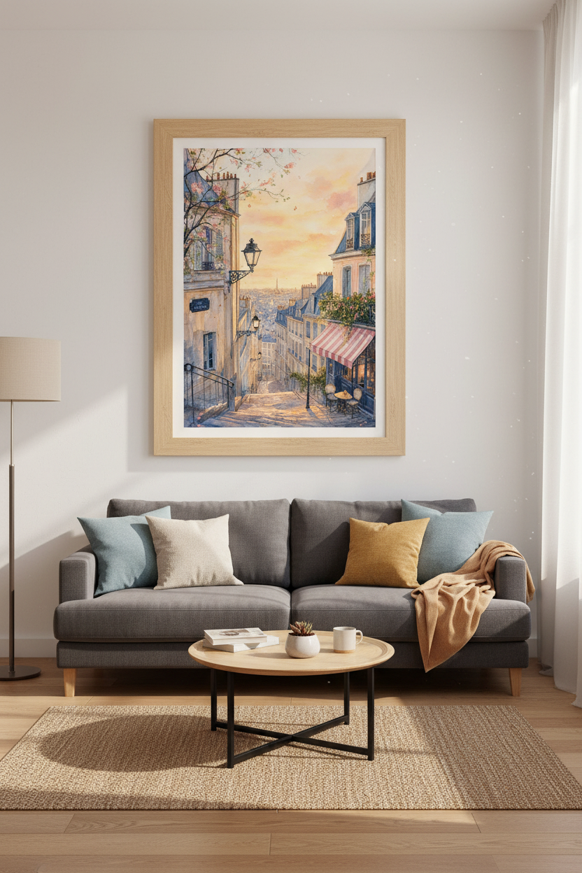 Paris Street Watercolor Art | Pastel Cityscape Poster, Romantic Bedroom Decor