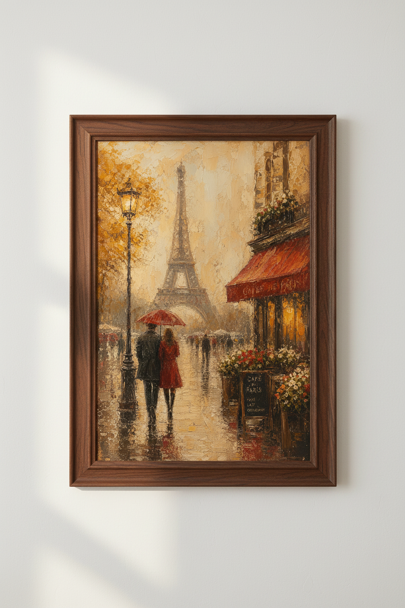 Paris cafe wall art | Impressionist tones, autumn light, living room decor