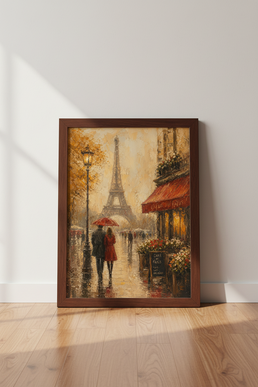 Paris cafe wall art | Impressionist tones, autumn light, living room decor