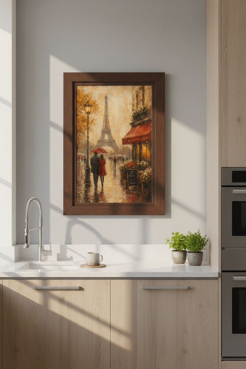 Paris cafe wall art | Impressionist tones, autumn light, living room decor