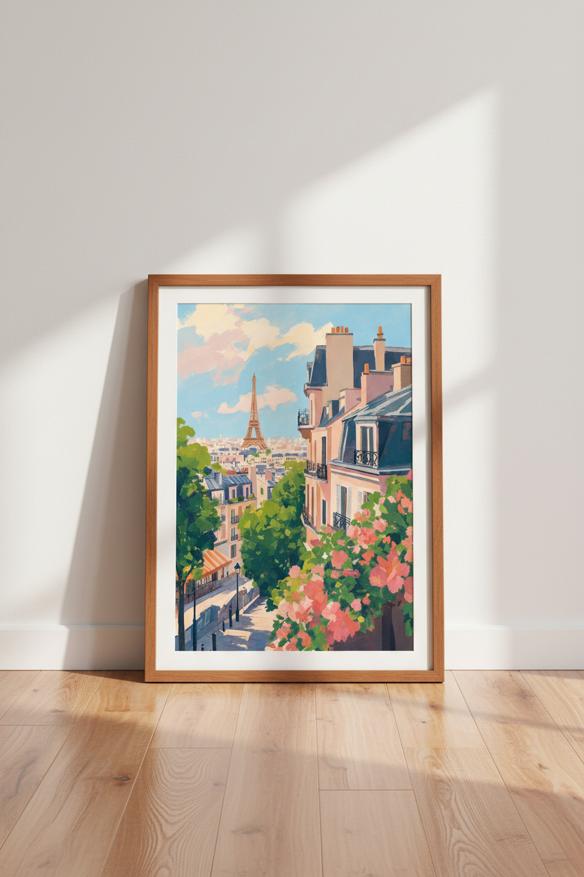 Paris Eiffel Tower Wall Art | Painterly Floral Cityscape | French Aesthetic Poster