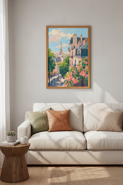 Paris Eiffel Tower Wall Art | Painterly Floral Cityscape | French Aesthetic Poster