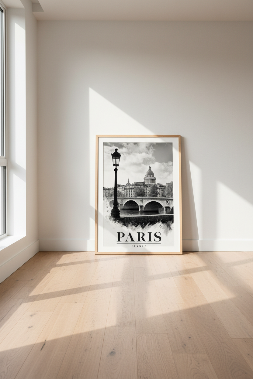 Paris France Wall Art Print | Black and White Travel Poster | Minimalist Room Decor