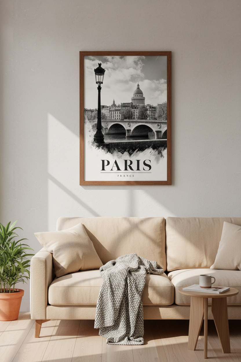 Paris France Wall Art Print | Black and White Travel Poster | Minimalist Room Decor