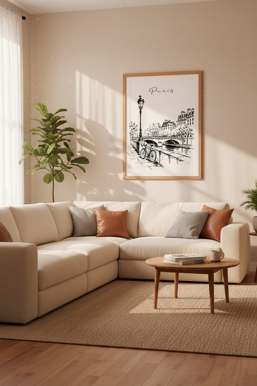 Paris Street Sketch Wall Art | Black and White French Decor | Minimalist City Poster